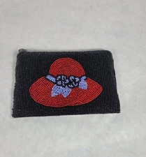 Red Hat Ladies Society Beaded Hand Coin Purse Lipstick NICE
