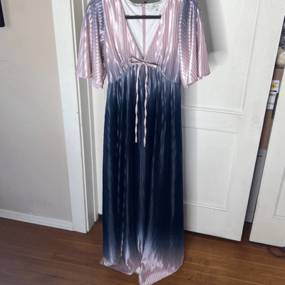 BTFL-life Karla Handkerchief Pleated Hem Pink Navy Ombre Maxi Dress V-Neck  Sz XS | eBay