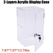 2-layers Countertop Display Case 20*20*35cm Locking Security Showcase Cabinet US