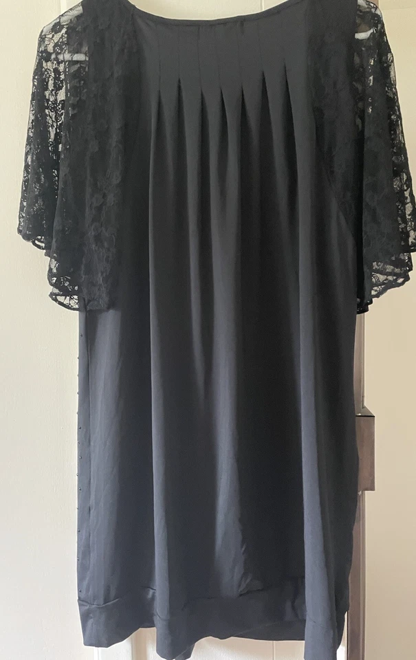 NWT LADY NOIZ Black TUNIC OR SHORT DRESS XL Lace Sleeve Beaded Front Foto 2 de 4