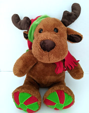 Vintage HTF Dream 18" Christmas Moose w red hat scarf plush stuffed. 108