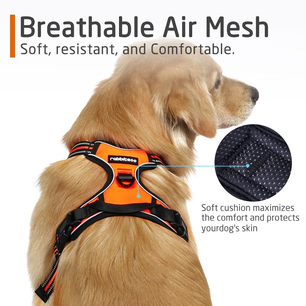 Dog Harness No-Pull Pet Harness with 2 Leash Clips Adjustable Reflective Orange