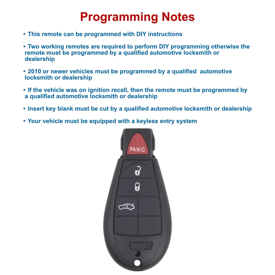 2 para Dodge Magnum 2008 llavero de repuesto entrada sin llave control remoto - nuevo Foto 4 de 4