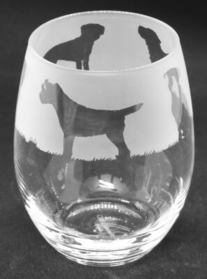 BORDER TERRIER Frieze Boxed 36cl Crystal Stemless Wine / Water Glass