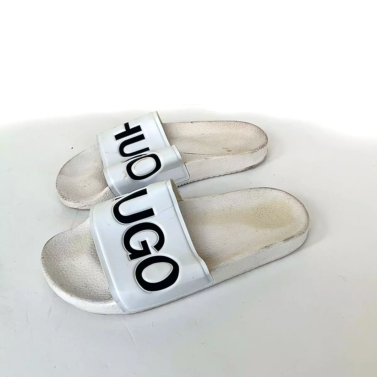 Mod midler Følge efter Womens Hugo Boss Sliders Slippers White Big Logo US7/38EU/24cm | eBay