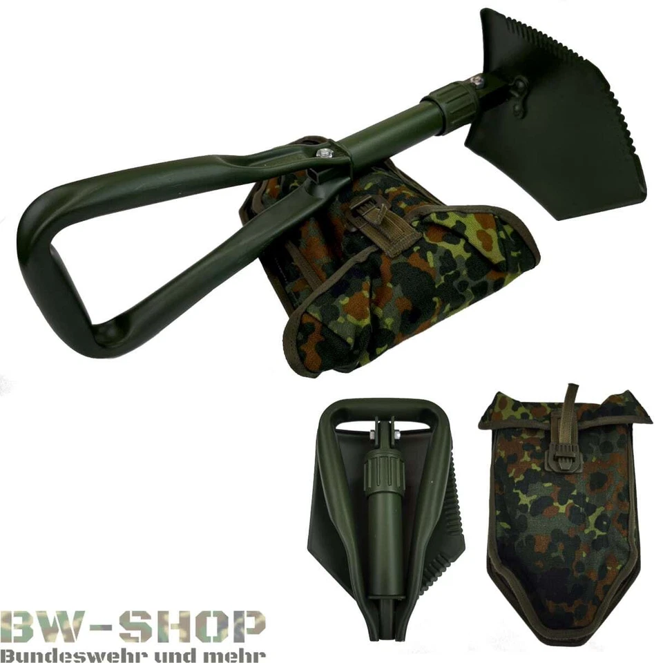 ORIGINAL BUNDESWEHR DREIFACHSPATEN + TASCHE FLECKTARN BW KLAPPSPATEN FELDSPATEN - Bild 1 von 1