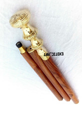 Best Solid Brass Round Knob Head handle Brown Shaft Wooden Walking Stick Stylish