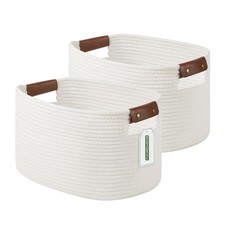 Cotton Rope Basket, Storage Baskets with Handle, 15x10x9 Inch Woven Basket fo...