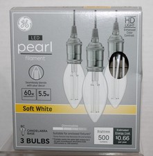 GE Pearl 60w Equiv 5.5w LED Filament Bulbs BC Candelabra Base Soft White 3-Pack