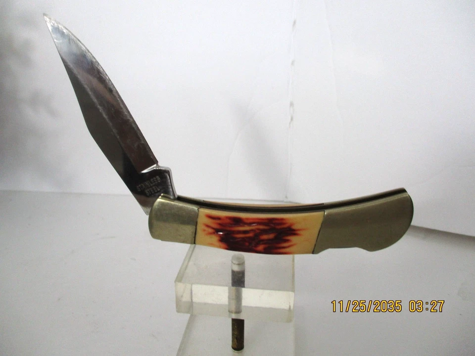 Navaja de Bolsillo Plegable Winchester Una Hoja Inoxidable Mango Cuerno de Ciervo Foto 2 de 4