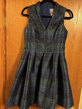 VINCE CAMUTO Holiday/Party Jacquard Blue Metallic Fit & Flare Dress  Size 6