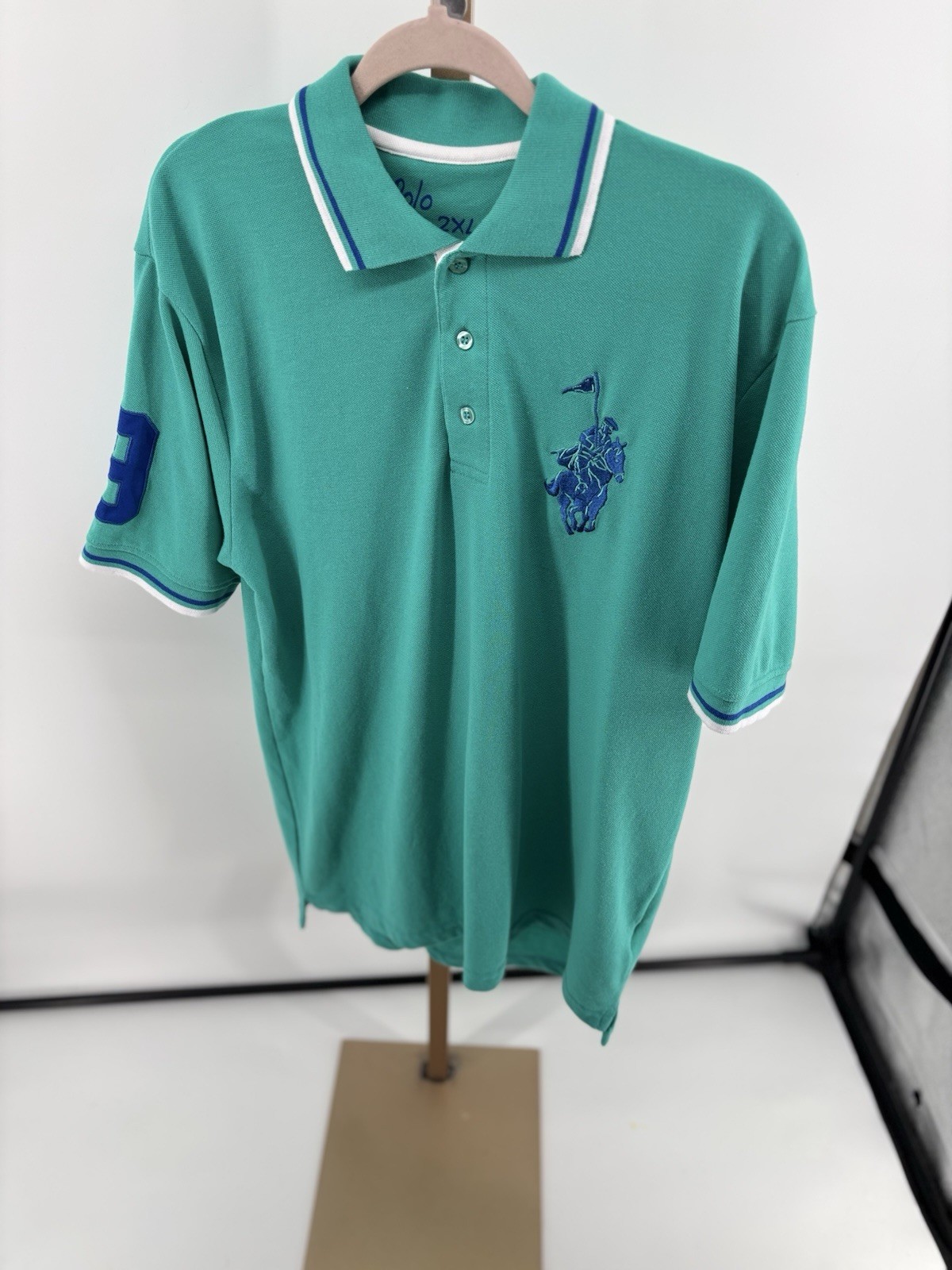 Polo Franky Max Camicia Big Pony Numero 9 Taglia 2XL Bianco Teal Ricamo