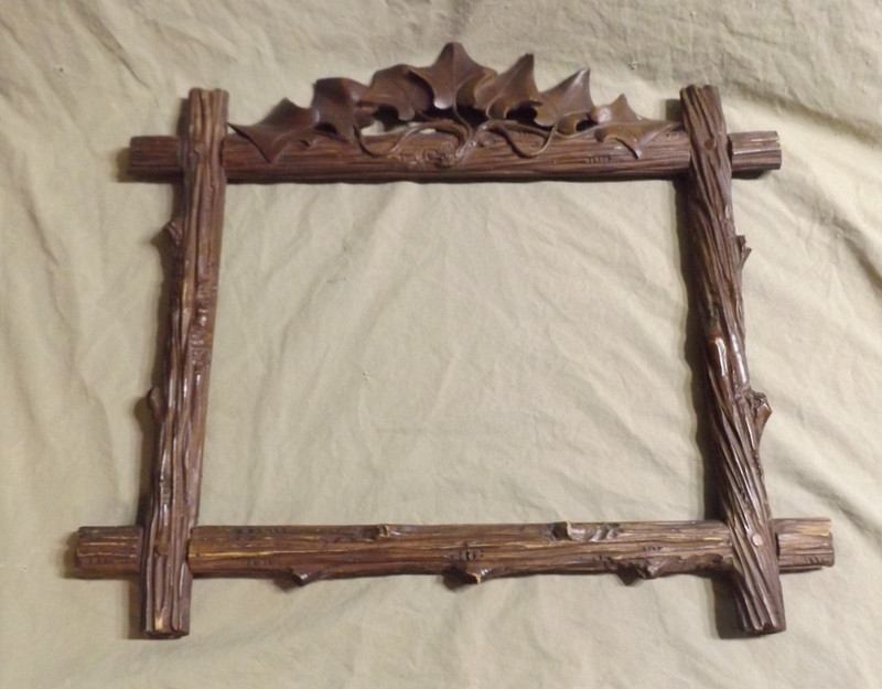 Primitive Antique Wood Folk Art Hand Carved Black Forest Picture Frame ~17x19.5"