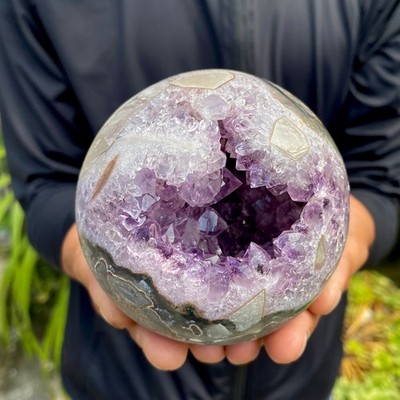1.8LB Natural Open Smile Agate Amethyst Sphere Healing Wealth Collectible Cryst