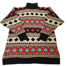 Vtg 90s Melizan Sweater Tribal Geometric Retro Cosby Oversized Heavy Size 1