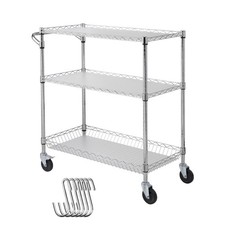 Uimoso 3-Tier Rolling Utility Cart with Wheels, 35"x18"x40.9", 661 lbs, 6 Hooks