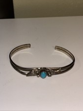 Sterling Silver Vintage Child Size Turquoise Cuff Bracelet Native American