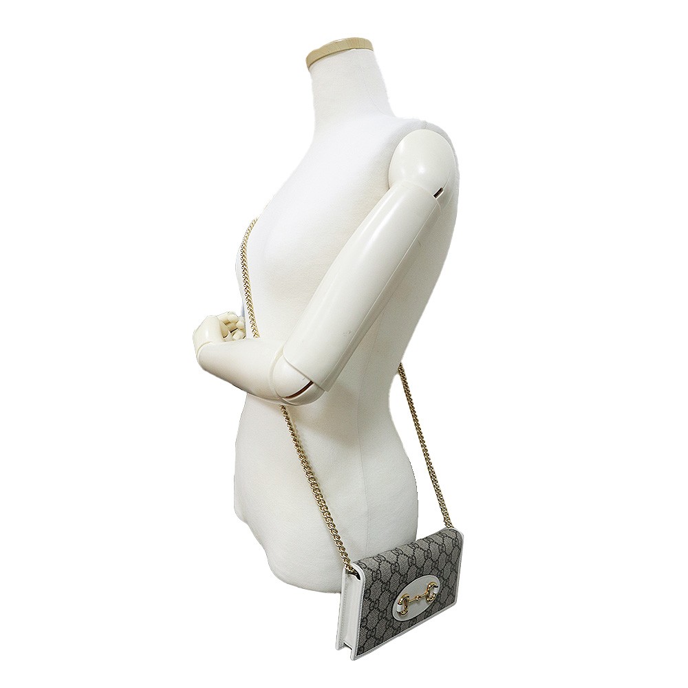 GUCCI Gucci Horsebit 1955 Wallet with Chain Shoulder GG Supreme White 621892 image 9