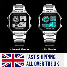 Mens LED Digital Sports Watch Waterproof Stopwatch Military Alarm Wristwatch UK