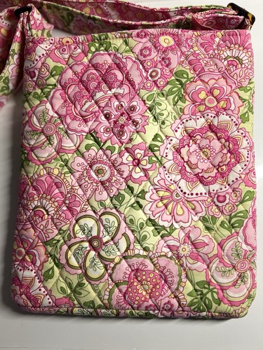 Vera Bradley Quilted Crossbody Bag Pink Green Floral W Adjustable Strap - Picture 4 of 7