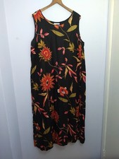 Vintage Paradise Bay Hawaiian Maxi Dress Tropical Floral Sleeveless Tie Back XL