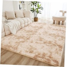 4x6 Shag Area Rug for Living Room Bedroom, Tie-Dyed Beige High Pile Soft