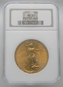 1927 $20 Gold Saint Gaudens Double Eagle NGC MS65