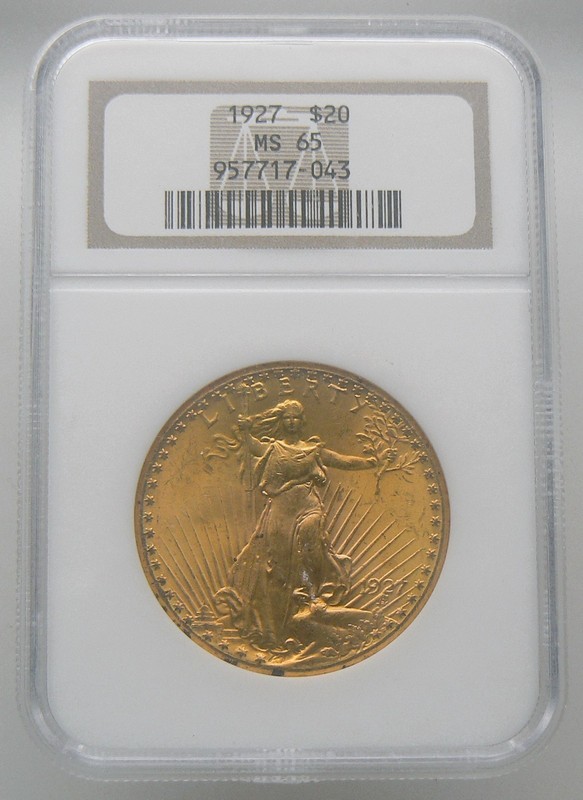 1927 $20 Gold Saint Gaudens Double Eagle NGC MS65
