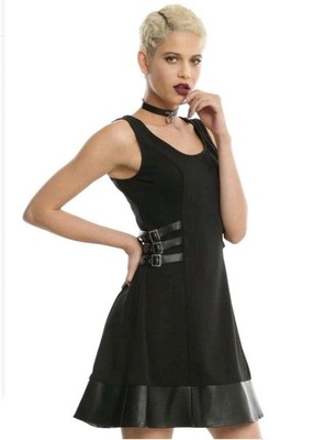Hot Topic Side Buckle Fit And Flare Black Dress Women's Size Medium Goth Punk