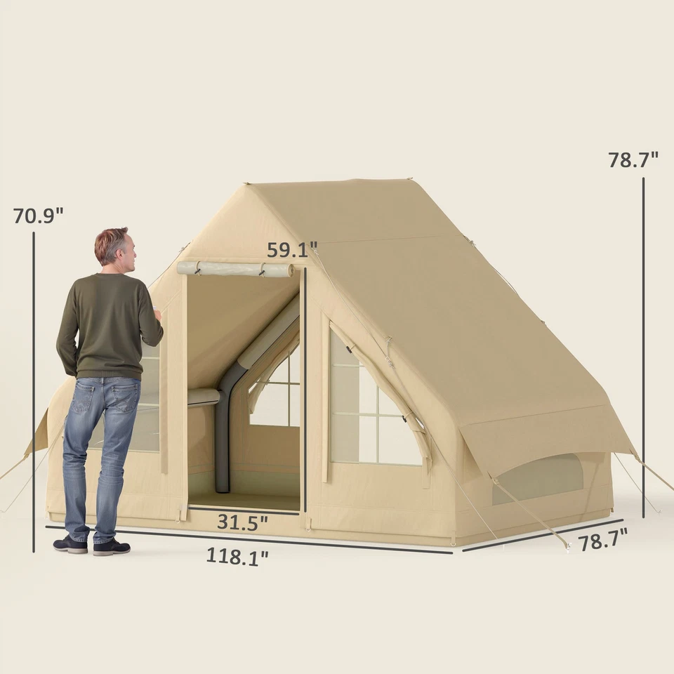 Tienda de campaña inflable Outsunny con bomba manual, 4 estaciones para 4-6 personas Foto 3 de 4