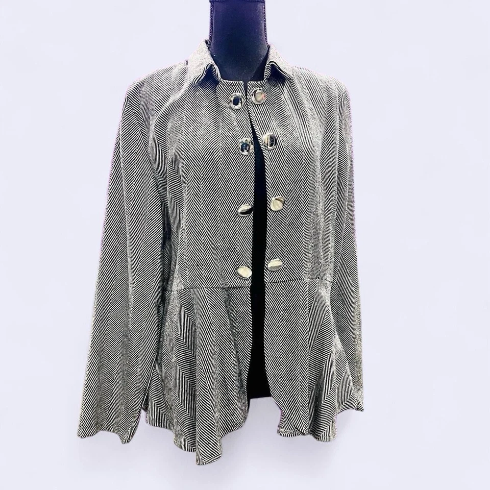 Chaqueta abierta Office Whimsigoth Preppy Peplum espiga negra blanca talla XL Foto 2 de 4