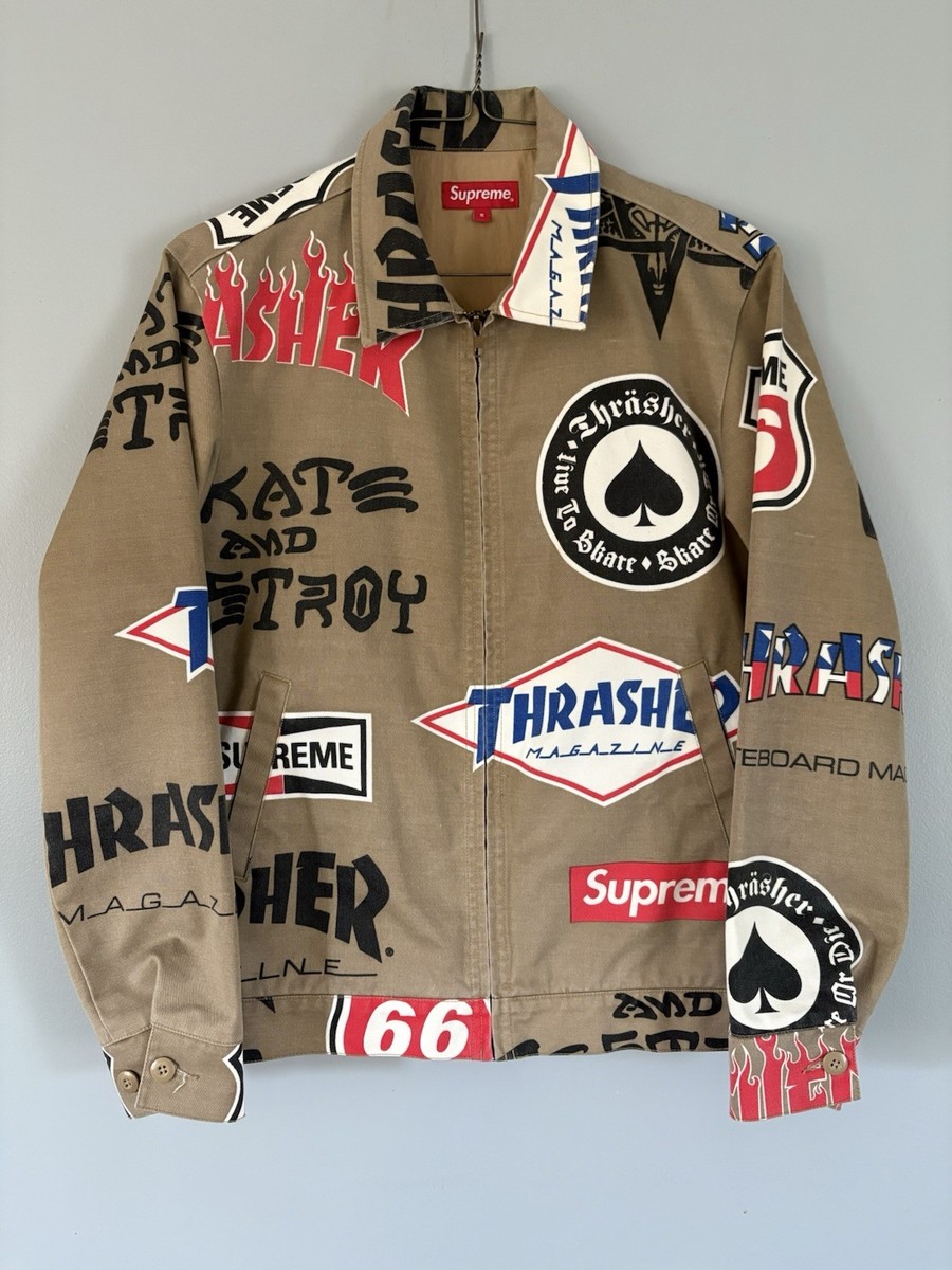 Supreme Thrasher Work Jacket SS15 Size Small Biege Brown Patchwork