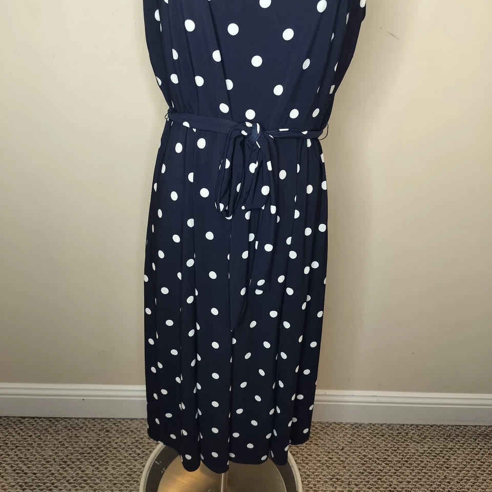 Anne Klein Polka Dot Dress Size XL Womens Belted Black White Stretch Fit Flare - Image 3 of 4