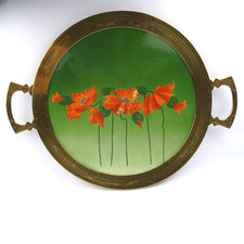 Torten-Platte, Tablett, Mohnblumen, Christian Neureuther Art, Jugendstil um 1910