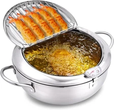 Deep Fryer Pot, 304 Stainless Steel Japanese Frying Pot with Oil Drain, Temperat