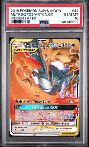 Moltres & Zapdos & Articuno GX 44/68 Tag Team Hidden Fates 44 GEM MINT PSA 10