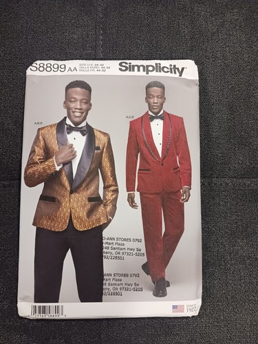 🌺 SIMPLICITY #S8899-MEN'S CLASSIC SUIT-JACKET-PANTS-BOW TIE PATTERN 44-52