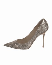 Jimmy Choo Silver Glitter Pointed Toe Pumps Women EU 39 Slip On Stiletto