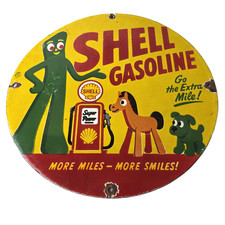 Vintage Shell Gasoline Sign - Gumby Pokey Gas Station Pump Porcelain Sign Vintage Shell Gasoline Sign - Gumby Pokey Gas Station Pump Porcelain Sign