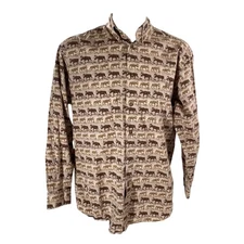 Woolrich LS Flannel Shirt Large Grazing Moose Brown Tan