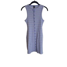 Wild Fable Womens Blue White Striped Ribbed Button Front Mini Dress Sleeveless