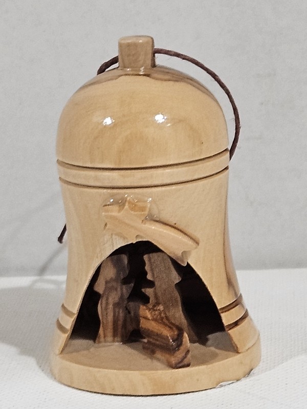 Olive Wood ~ Bell Ornament ~ Nativity ~ Hand Made ~ Made in Israel