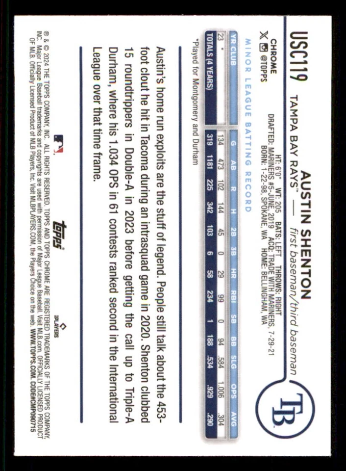 2024 Topps Chrome Update X-Fractors #USC119 Austin Shenton - Image 2 of 2