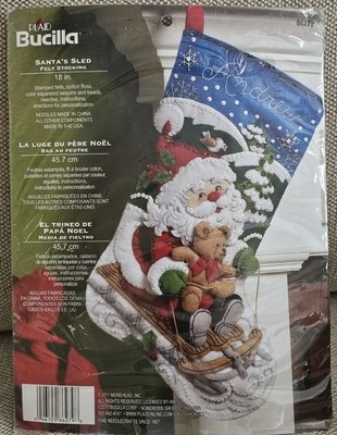 Bucilla Felt 18'' Christmas Stocking Kit Santa's Sled 86279 New Open Pkg Complete