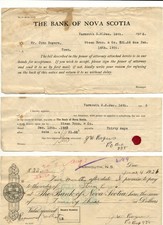 1925 BANK OF NOVA SCOTIA documents & cheque, Yarmouth, NS, Nova Scotia