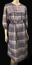 Vintage 70s 80s Lady Carol Pink Plaid Cotton Baby Doll Belted Dress Frock XL