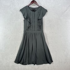 Banana Republic Dress Womens 0 Gray Pintuck Ruffle Fit & Flare Knee Length