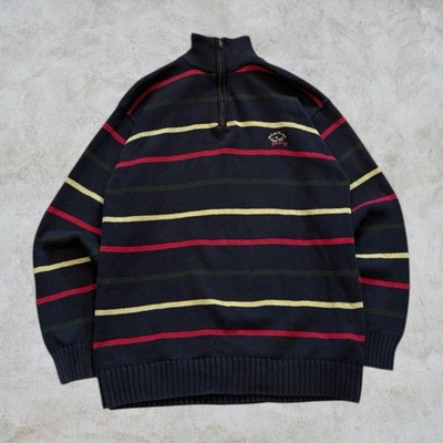 Vintage 90s Paul & Shark Yachting Striped 1/4 Zip Sweater Navy Preppy Mens Large