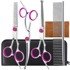 5 in 1 Dog Grooming Scissors Kit, Round Safety Tips, Thinning Shears, Pink