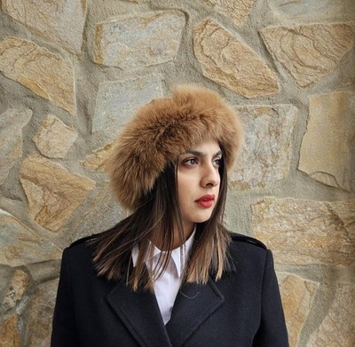 Brown Fox - Real Leather Fur Hat, Real Fur Winter for Women, Luxury Fluffy Cap